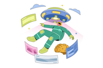 Futuristic Data Transfer with AI UFO and Astronaut
