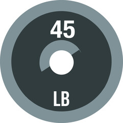 45 LB weight plate illustration, black and gray gym equipment design, strength training accessory, fitness workout gear, bodybuilding exercise concept