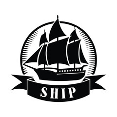 Ship Sailboat Silhouette Nautical Travel Logo Vector Illustration