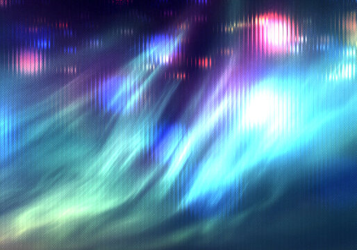 Abstract aurora borealis effect with light streaks and colorful glowing orbs in a dark sky backdrop - Powered by Adobe