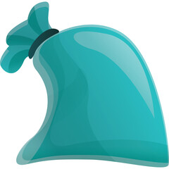 Teal colored drawstring bag with a tied closure representing a concept of storage or carrying items isolated on a white background