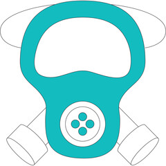 Teal colored gas mask icon with circular filters and dotted oval outline on transparent background simple graphic illustration