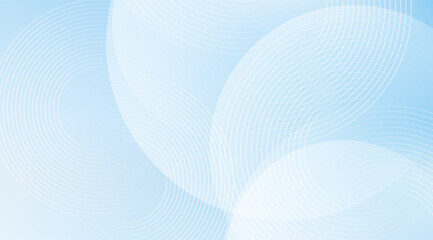 A calming light blue gradient is accented by overlapping translucent white circles with faint concentric line details, creating a serene and modern abstract background effect