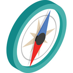 Teal Compass With Red And Blue Needle Showing Direction With Starburst Detail On Transparent Background