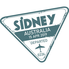 Teal Departure Stamp With Text Sydney Australia 15 Apr 2019 And Airplane Graphic On A Transparent Background