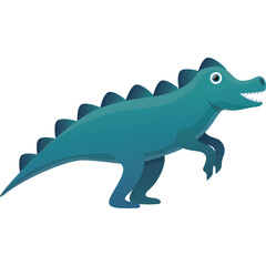 Teal Dinosaur Standing on Hind Legs with Spiky Back and Smiling Mouth Isolated on White Background