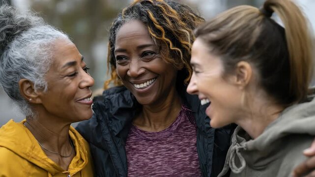 Multi generational women enjoying laughter and connection in a vibrant outdoor setting during a joyful afternoon gathering