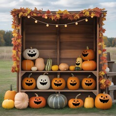 Obraz premium Halloween pumpkin patch display shelves autumn harvest vector