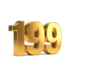 Golden 199 number on white background for celebration or milestone