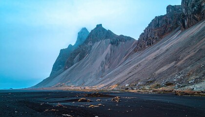 Dramatic Vestrahorn Mountain Landscape in Icelands Stokksnes Peninsula.