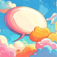Dreamy Dialogue - A Speech Bubble Amidst Colorful Clouds.