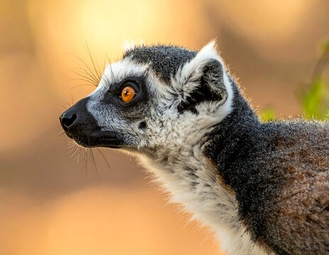 Close-up profile of a ring-tailed primate, showing its distinctive features