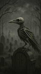 Fototapeta premium Eerie raven skeleton graveyard mobile wallpaper