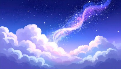 Dreamy Nightscape - Clouds and Celestial Stream of Light.