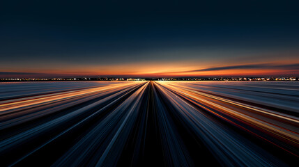 Obraz premium A mesmerizing long exposure shot of a road stretching towards the horizon, streaks of light painting the night sky