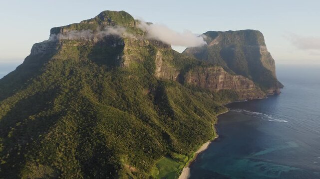 Mount Gower at sunset, aerial view, Lord Howe Island, Australia