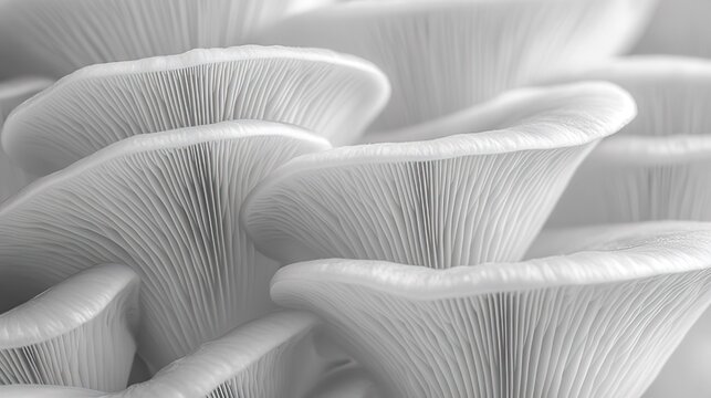 Close - up of White Mushrooms with Delicate Gills