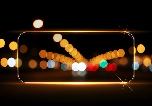 Abstract blurred city lights with smartphone frame overlay - Powered by Adobe