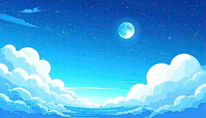 Dreamy Nightscape - Moonlit Clouds and Starry Sky.