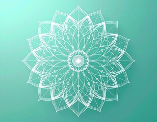 Thin white mandala line art fading into mint gradient background with precise focus and exposure