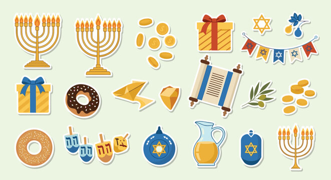 Hanukkah Celebration Elements and Symbols Collection.