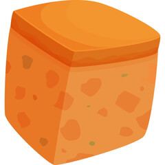 Isometric Stylized Cheese Cube Graphic Element With Orange Hues and Textured Surface Isolated on Transparent Background