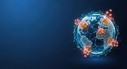 A global pandemic visualized with the spread of a virus on Earth