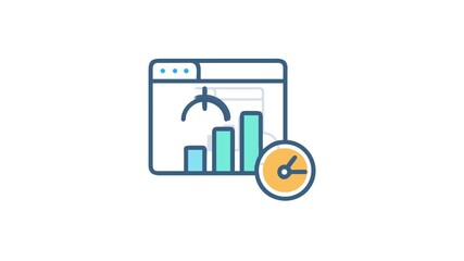 Website analytics dashboard with bar graph and clock icon - Powered by Adobe