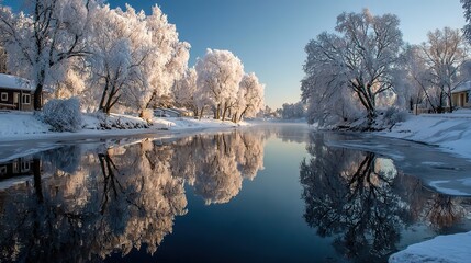 Serene Winter Wonderland. Captivating Image of a Snowy Landscape in the Depth of Winter.