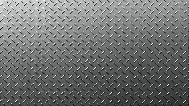 Industrial metal diamond plate texture background, a seamless gray checker plate surface with a robust and non-slip pattern for heavy-duty design.