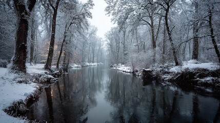 Serene Winter Wonderland. Captivating Image of a Snowy Landscape in the Depth of Winter.