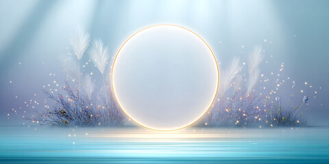 Fantasy blue sky with luminous planets and abstract landscape art