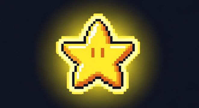 Pixel star power up glows with retro gaming energy