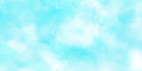 Summer beautiful pastel grunge blue sky with clouds artwork watercolor paper texture background.
