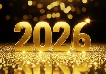 Golden year 2026 celebration with sparkling lights