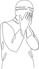 One continuous single drawing line art flat doodle muslim, prayer, worship, islam, man, faith, religious, arab, religion. Isolated image hand draw contour on a white background, hand drawn, not AI