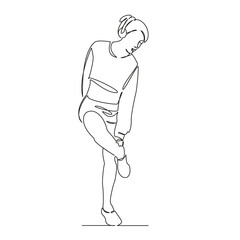 One continuous single drawing line art flat doodle earphones, woman, shoe, girl, fitness, lifestyle, exercise, sport. Isolated image hand draw contour on a white background, hand drawn, not AI