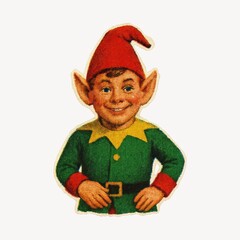 Vintage cheerful elf illustration.