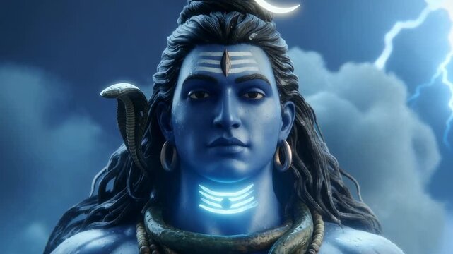 Lord Shiva performs the cosmic dance amidst a stormy ocean, radiating divine energy, cosmic rhythm, and mythological grandeur.