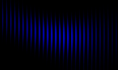 Abstract blue wave light pattern with glowing vertical gradient lines on black background, futuristic energy pulse digital design illustration