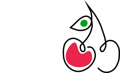 Minimalist Cherry Line Art Illustration – Simple Vector Design with Red and Green Accents