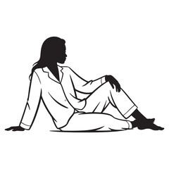 Woman Sitting in Pajamas Silhouette – Relaxation and Comfort Illustration