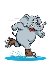 An elephant is skating on an ice rink