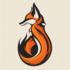 Stylized abstract fox illustration with fiery, curved lines in orange and black