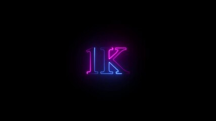 1k Followers Celebration text animation with neon effect,1k followers, Thank You, social sites post. Thank you followers congratulation.
