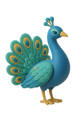 Stunning 3D peacock, elegant bird character artwork for creative projects, modern design element with vibrant colors, perfect for digital art and illustration
