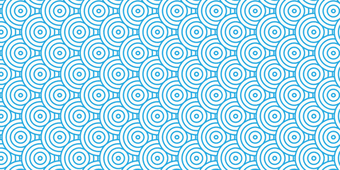 Minimal abstract ornament repeat spiral flow overlap geometric fashion element floral seamless pattern with blue wave overlapping circles fabric textile design.	