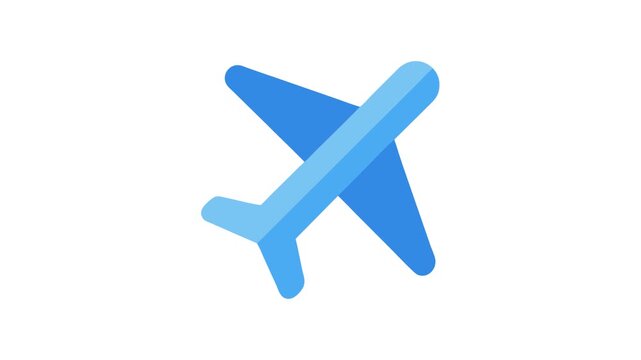 Blue airplane icon on White Background, simple Animation illustration
