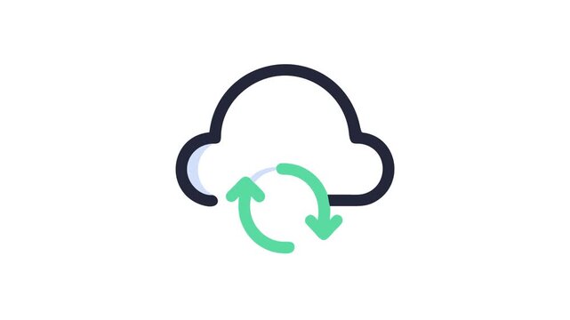 Cloud syncing with arrow rotation graphic, flat Animation design