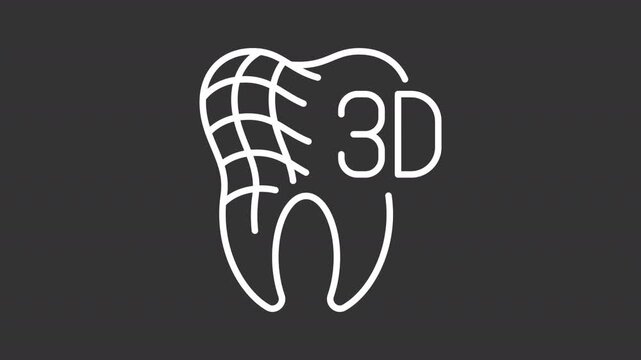 Animated dental CBCT white line icon. 3D tooth X ray animation. Detailed volumetric images of jawbones. Stomatology technology. Isolated element on dark background. Alpha transparent video